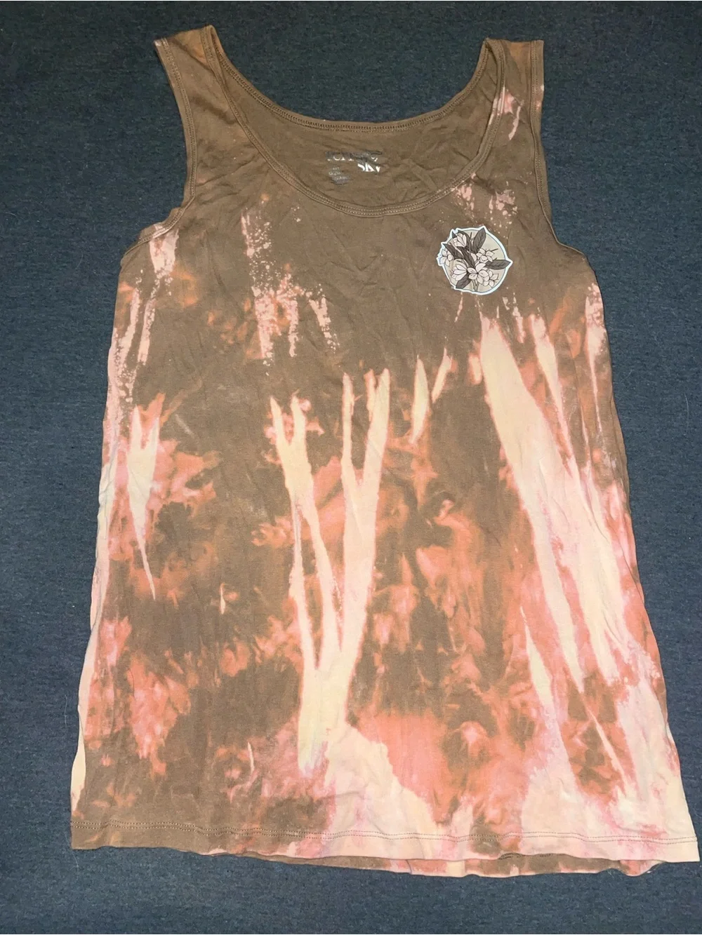 Terra & sky Brown and Pink Tie-Dye Tank Top with chest flowers size 0XL